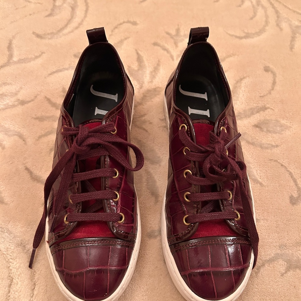 Jigsaw Burgundy Croc-Embossed Leather Sneakers